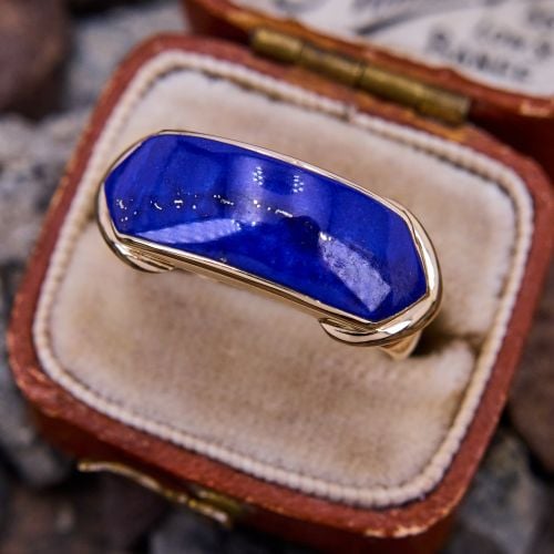 Inlay Blue Lapis Ring 14K Yellow Gold