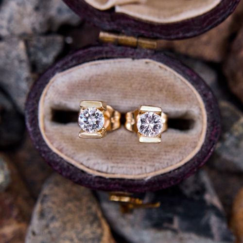 Channel Set Diamond Stud Earrings 14K Yellow Gold