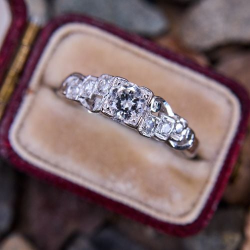 Transitional Diamond Vintage Engagement Ring 18K White Gold 