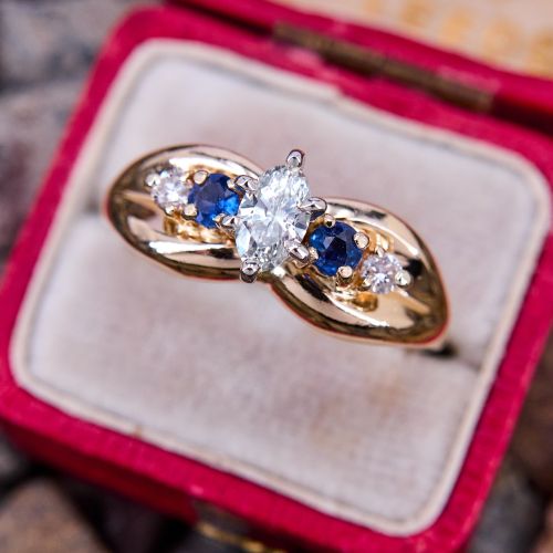 Marquise Diamond Ring w/ Sapphire Accents 14K Yellow Gold