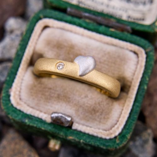 Matte Finish Diamond Heart Ring 18K Two Tone Gold
