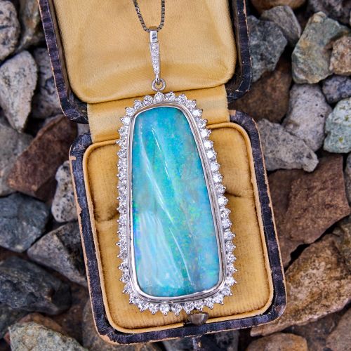 Mesmerizing Boulder Opal Necklace w/ Diamond Halo Platinum
