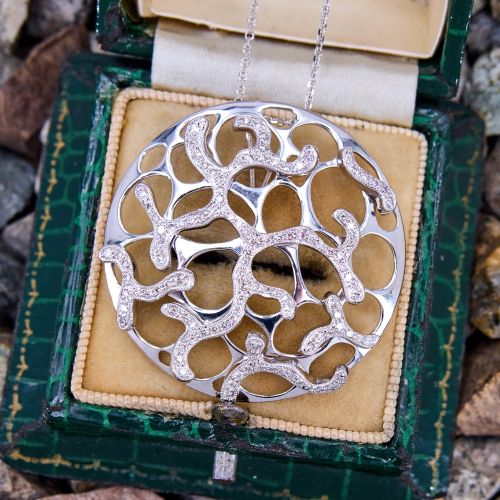 Unique Diamond Circle Pendant Necklace 14K White gold