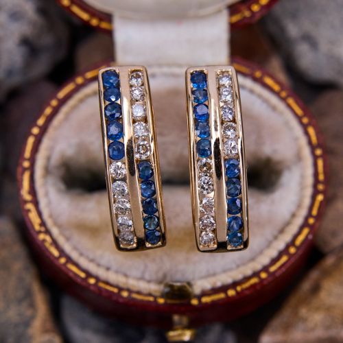 Sapphire Diamond Drop Earrings 14K Yellow Gold