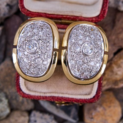1.5CTW Pavé Diamond Clip-On Earrings 18K Yellow & White Gold
