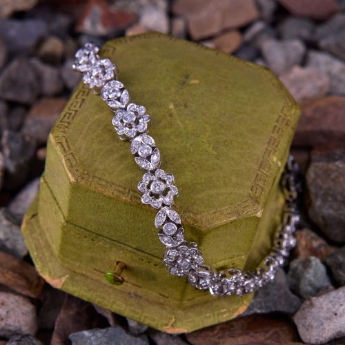 2 Carat Floral Diamond Link Bracelet 14K White Gold