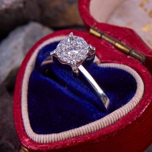 Diamond Illusion Engagement Ring 18K White Gold