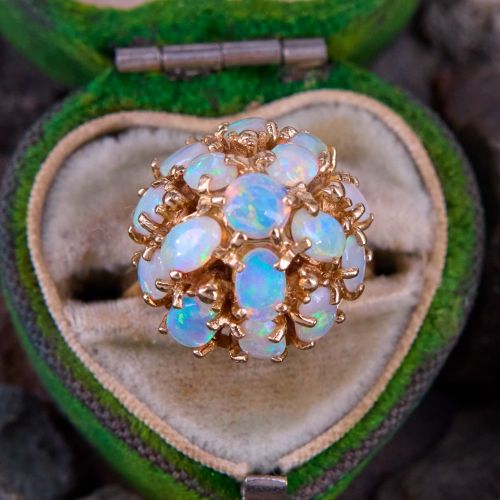 Vintage Semi-Crystal Opal Princess Ring 14K Yellow Gold