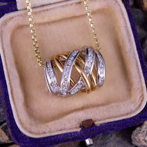 Diamond Crossover Slide Pendant Necklace 14K Yellow & White Gold