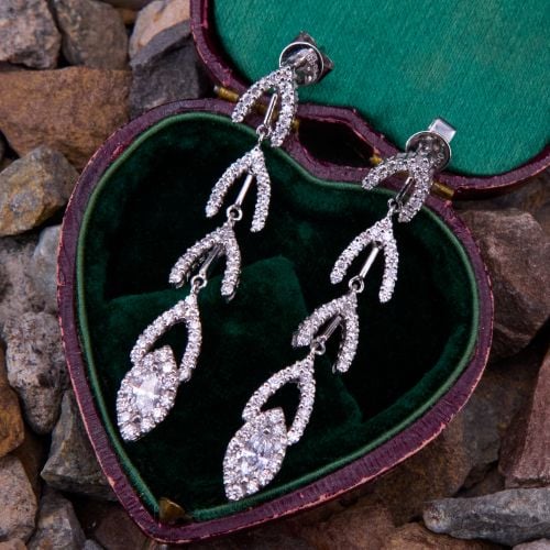Fashionable 2 Carat Diamond Dangle Earrings 18K White Gold