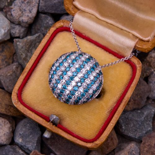 Blue & White Diamond Pendant Necklace 18K White Gold