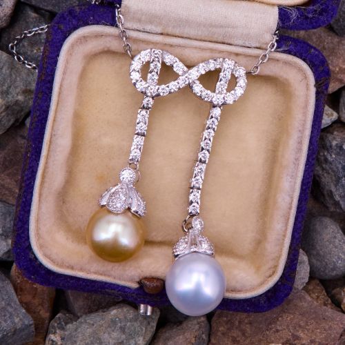 Detailed Lavalière South Sea Pearl Drop Necklace 18K / 14K White Gold 