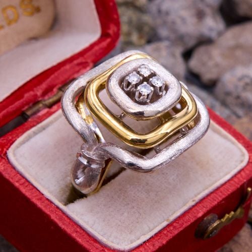 Italian Stacked Gold Diamond Ring 18K Two Tone Gold