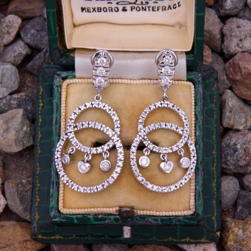 Circle Motif Diamond Charm Earrings 14K White Gold