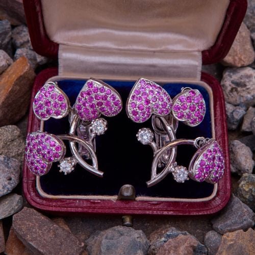 En Tremblant Pink Sapphire Heart Earrings 18K White Gold