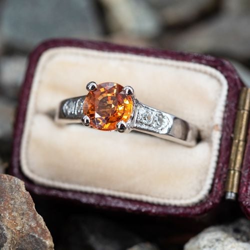 No Heat 1.28 Carat Orange Sapphire Engagement Ring w/ Diamond Accents