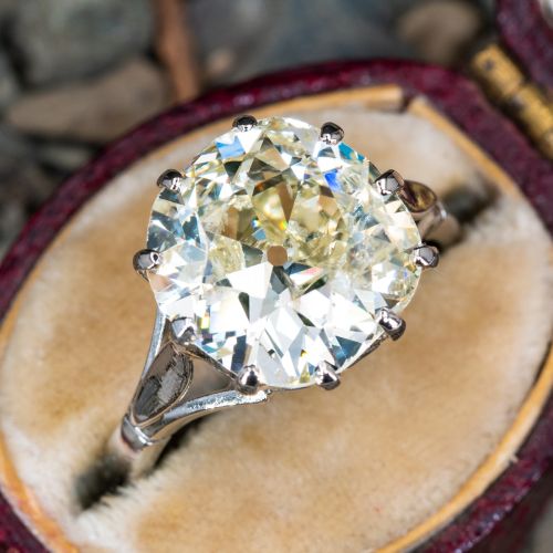 4 Carat Old Mine Cut Diamond Solitaire Engagement Ring Platinum 4.44ct N/I1