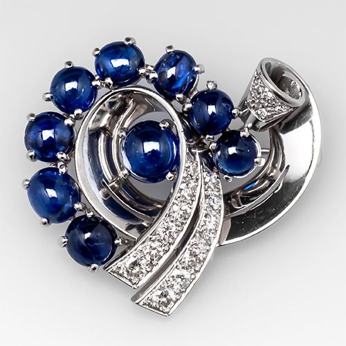Vintage Blue Sapphire & Diamond Brooch Pin