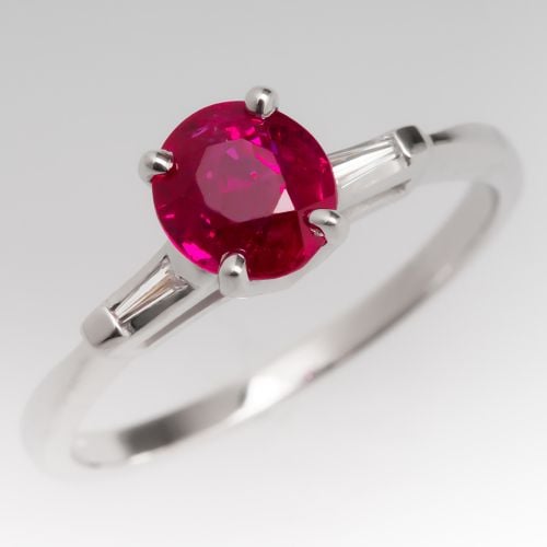 1 Carat Oval Ruby Vintage Ring w/ Diamond Accents 14K