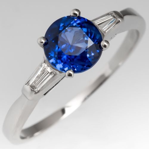 1+ Carat Blue Sapphire Engagement Ring Platinum 