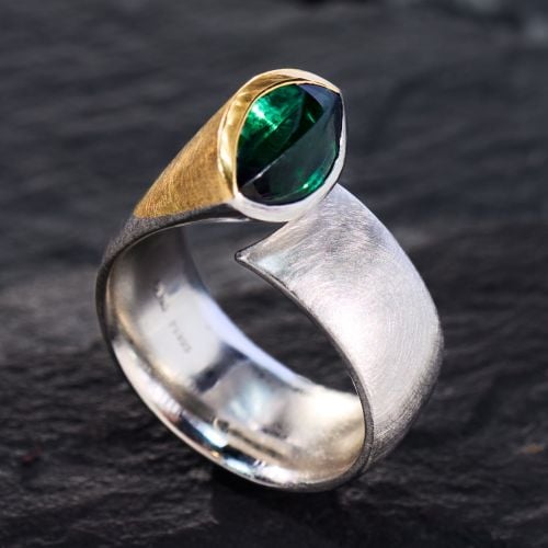 Marcel Roelofs Blue Green Tourmaline Ring Platinum & 18K Gold