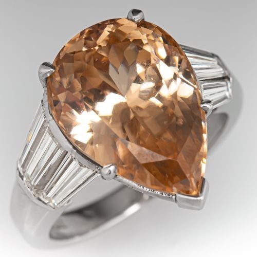 10 Carat No Heat Natural Zircon Ring w/ Diamond Accents in Platinum