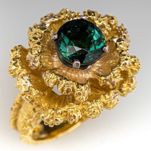 Green Tourmaline Flower Cocktail Ring 18K Yellow Gold