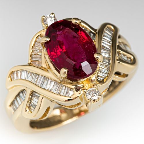 Rubellite Tourmaline & Diamond Ring 14K Yellow Gold