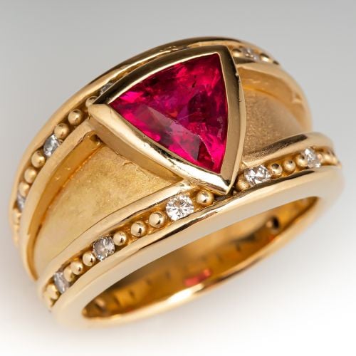 Triangle Tourmaline & Diamond Ring 18K Yellow Gold