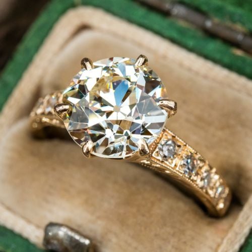 Vintage Old Euro Diamond Engagement Ring 14K Yellow Gold 3.28ct M/VS2 GIA
