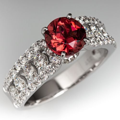 Round Cut Tourmaline Ring w/ Diamonds 14K White Gold