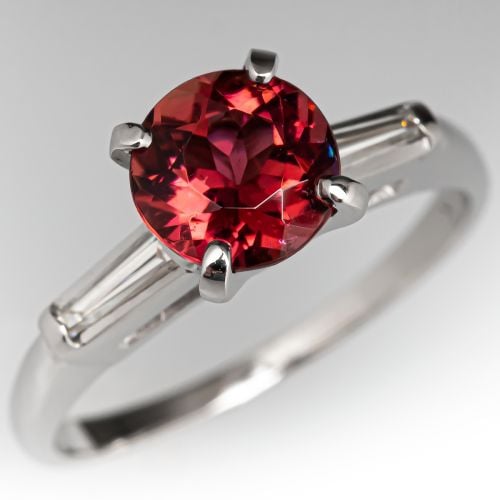 Pink Tourmaline Ring w/ Baguette Accents Platinum