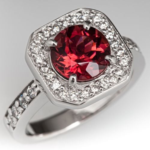 Beautiful Tourmaline w/ Diamond Halo Ring 14K White Gold