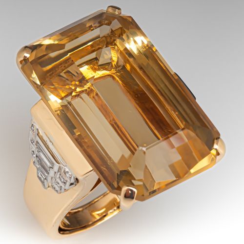 Fantastic Vintage Citrine Cocktail Ring 14K Yellow Gold