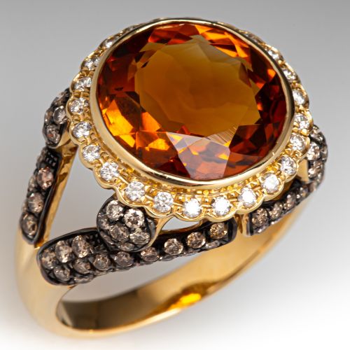 Citrine Cocktail Ring w/ Black Rhodium & Diamond Accents 14K Yellow Gold