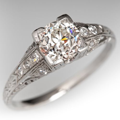 Antique Old European Diamond Engagement Ring Platinum 1.07Ct I/VS1