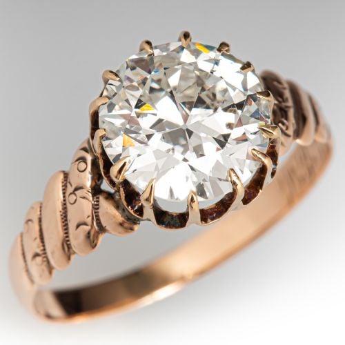 Late Victorian Engagement Ring w/ Transitional Diamond 14K Rose Gold 2.36Ct J/SI2 GIA