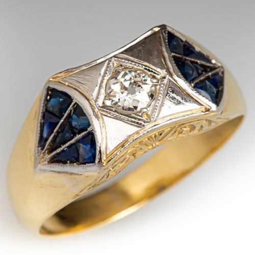 Vintage Diamond & Sapphire Ring 18K Yellow Gold/ Platinum 