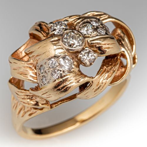 Vintage Diamond Ribbon Ring 14K Yellow Gold