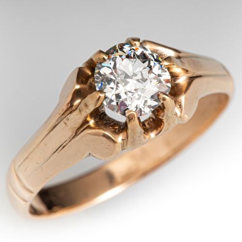 Antique Old European Diamond Engagement Ring 8K Yellow Gold .70Ct VS2/K