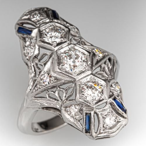 North To South 1920s Diamond Dinner Ring Platinum