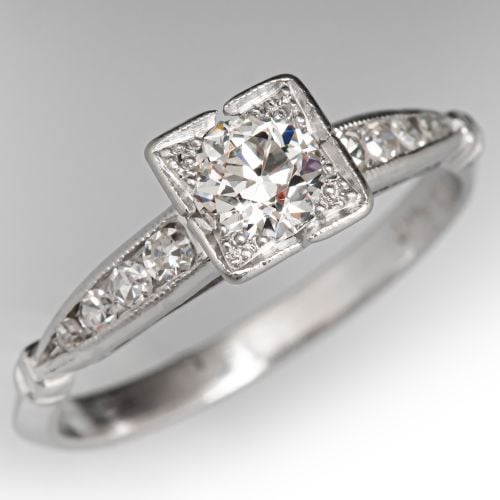 1930s Milgrain Diamond Engagement Ring Platinum .32Ct G/VS1 