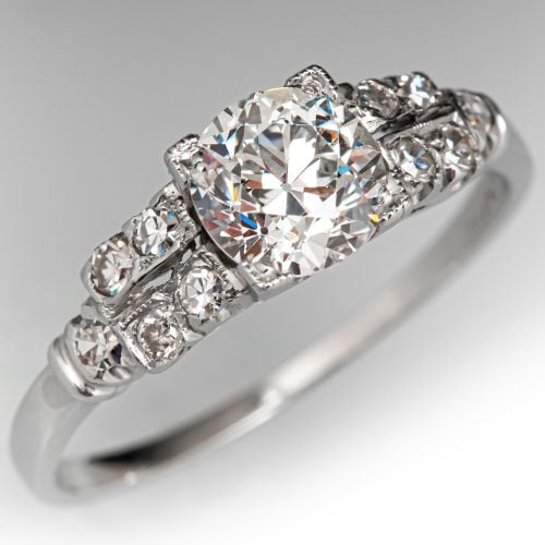 1920s Old European Diamond Engagement Ring Platinum .97Ct J/VS1 GIA