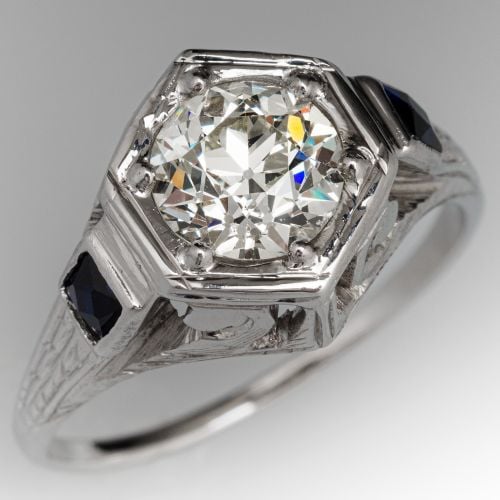 Art Deco Diamond Filigree Engagement Ring 18K White Gold 1.2Ct L/VS2