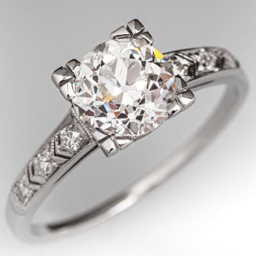 Old Euro Diamond 1930s Platinum Engagement Ring 1.63Ct H/SI2