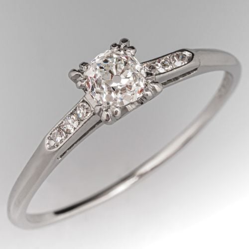 Old Mine Cut Diamond Engagement Ring Platinum .46Ct I/SI2