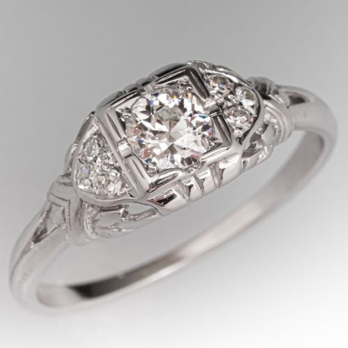 1940s Old Euro Diamond Vintage Engagement Ring .30ct G/SI1