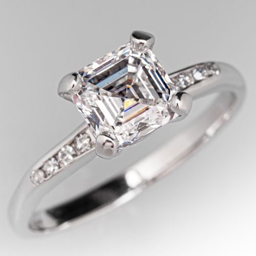 1+ Carat Asscher Cut Lab Grown Diamond in 1950s 14K White Gold Ring