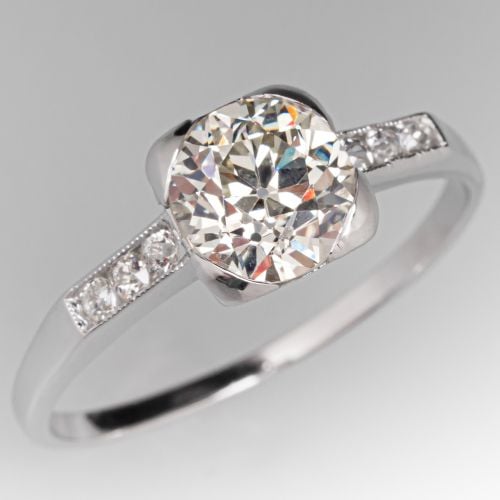 Art Deco Diamond Engagement Ring Platinum 1.21 Carat N/VS1