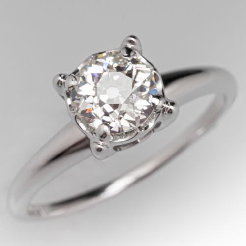 Vintage Diamond Engagement Ring 14K White Gold .82 Carat I/SI1